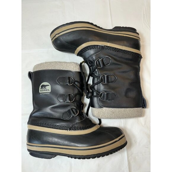 Sorel Yoot Pac Black LEATHER Winter Snow Duck Boots NY1880-013 Youth Size 3 - Picture 7 of 12